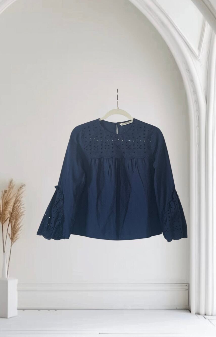 Zara Cutwork Shirt Navy Blue Size XS :)